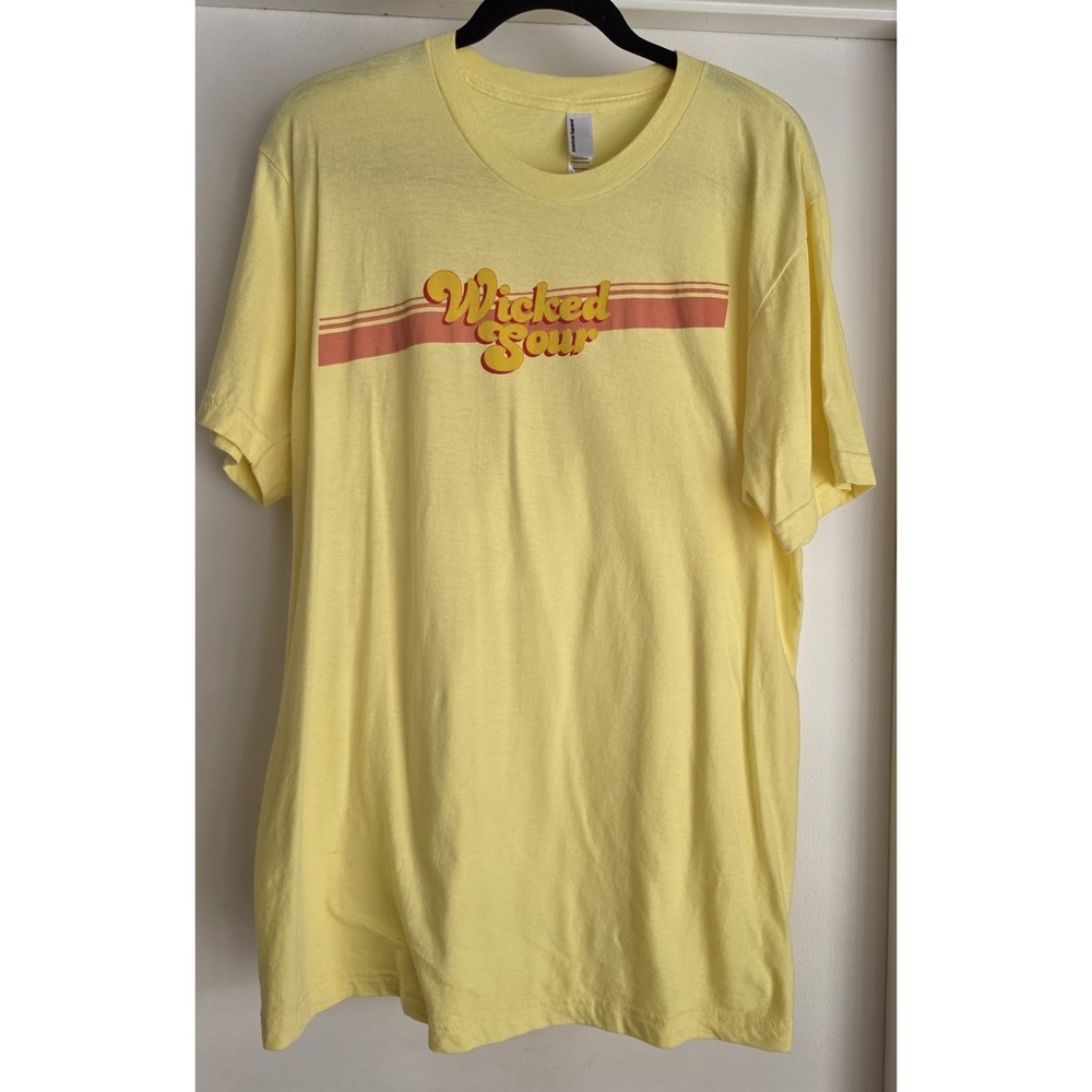 American Apparel T-Shirt Size L Yellow Graphic Print Crew Neck Cotton Tee